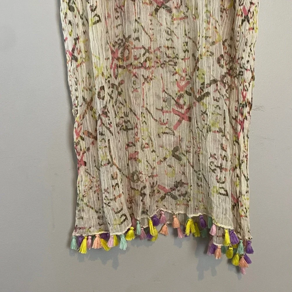 Betsey‎ Johnson Scarf Colorful Tassels Lightweight Whimsical Crinkle Boho Floral